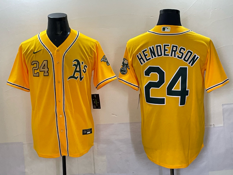 Men Oakland Athletics #24 Henderson yellow Nike 2025 MLB Jersey 002